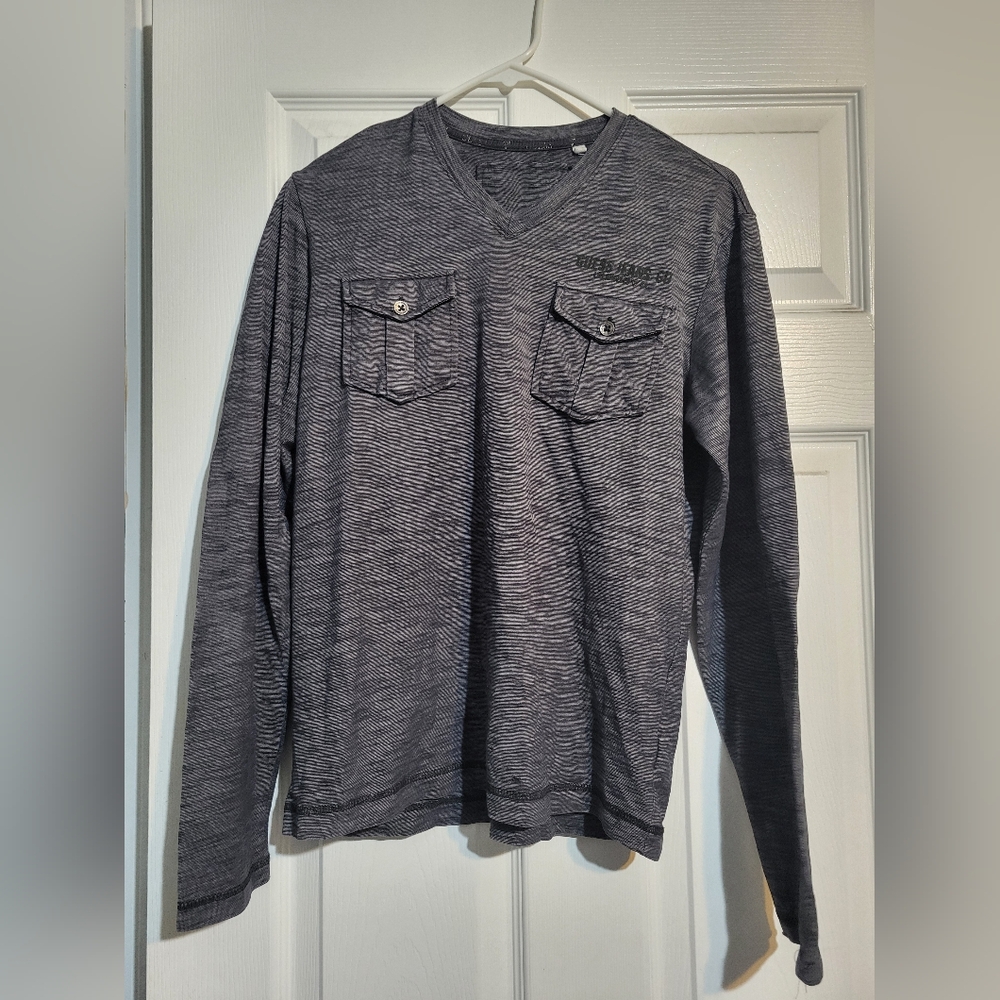 Guess Jeans Co. Gray V-Neck Long Sleeve Shirt